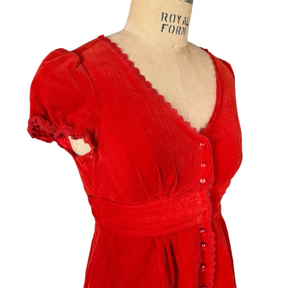 Maeve Anthropologie Red-Orange Corduroy Button Dress - Picture 4 of 6